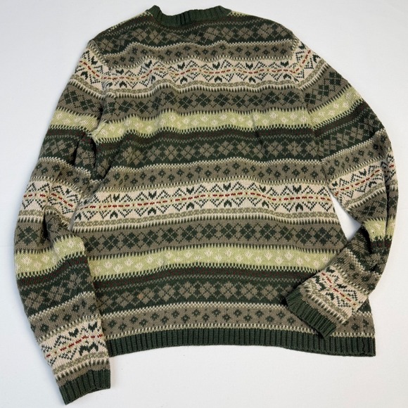 90's Nordic Fair Isle Knit Vintage Cardigan Green Size Medium Earthy Tones - Picture 8 of 9